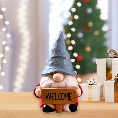 Christmas Elf Figurine with Festive Welcome Sign – Faceless Dwarf Statue