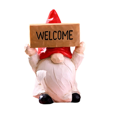 Christmas Elf Figurine with Festive Welcome Sign – Faceless Dwarf Statue
