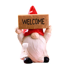Christmas Elf Figurine with Festive Welcome Sign – Faceless Dwarf Statue