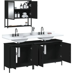 3-Piece Engineered Wood Bathroom Set with Black Wall-Mounted Mirror Cabinet