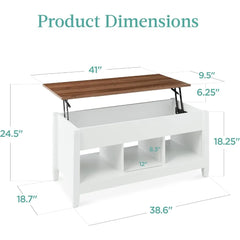 Lift Top Coffee Table with Hidden Storage and Display Shelves