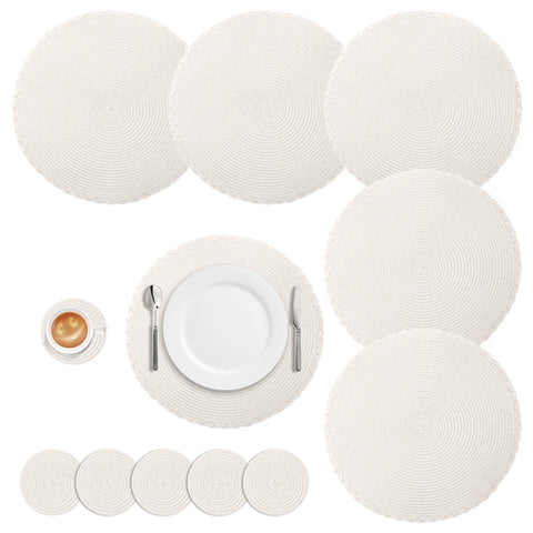 Set of 6 Round Braided Washable Placemats – 34cm Heat Resistant