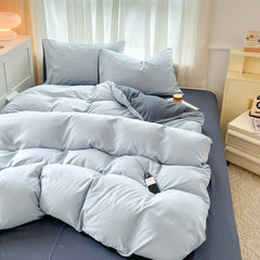 4-Piece Solid Color Brush Fabric Bedding Set – Duvet Cover & Pillowcases