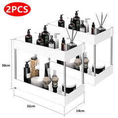 2-Tier Sliding Under Sink Organizer with Hooks & Hanging Cup