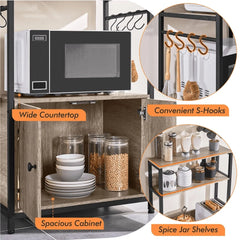 Wooden Baker’s Rack with Open Shelves & Hooks – Microwave Stand