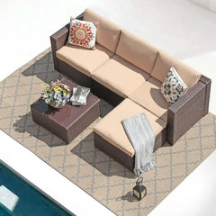 5-Piece Outdoor Patio Wicker Sectional Set with Cushions