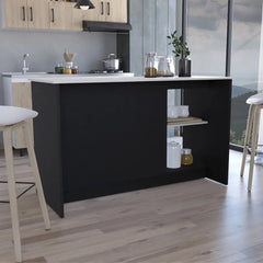 Kitchen Island with Large Top Surface, Double Doors & Open Shelves