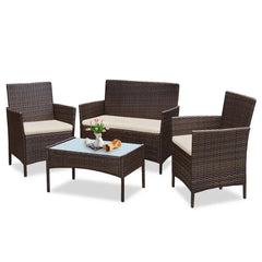 4-Piece Patio Wicker Conversation Set with Coffee Table