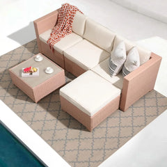 5-Piece Outdoor Patio Wicker Sectional Set with Cushions