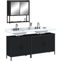 3-Piece Engineered Wood Bathroom Set with Black Wall-Mounted Mirror Cabinet