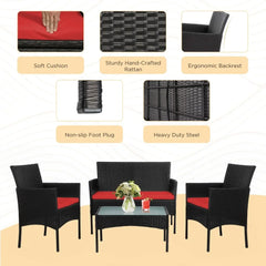 4-Piece Patio Wicker Conversation Set with Coffee Table