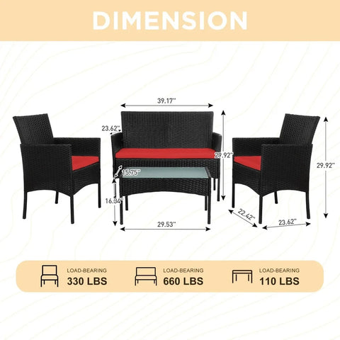 4-Piece Patio Wicker Conversation Set with Coffee Table