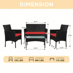 4-Piece Patio Wicker Conversation Set with Coffee Table