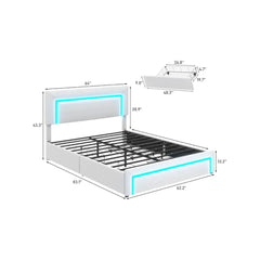 Queen Upholstered Bed Frame with LED Lights & 4 Drawers