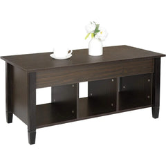 Wood Lift Top Coffee Table with Hidden Storage and 3 Shelves