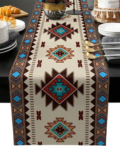 Boho American Indian Style Linen Table Runner – Reusable Decor
