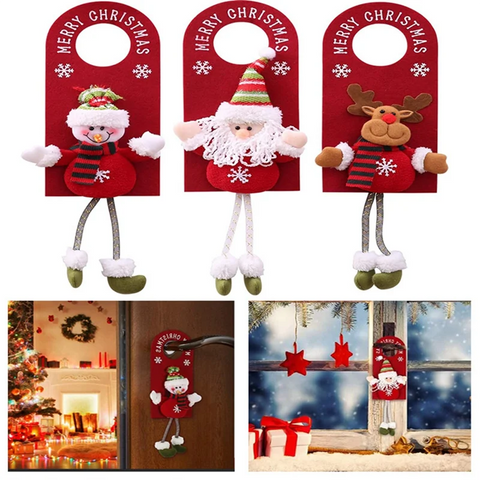 3-Piece Christmas Door Knob Ornaments – Snowman, Santa & Elk
