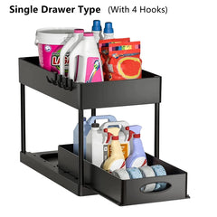 2-Tier Sliding Under Sink Organizer with Hooks & Hanging Cup