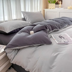 4-Piece Solid Color Brush Fabric Bedding Set – Duvet Cover & Pillowcases