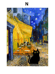 Funny Art Canvas Prints – Black Cat & Van Gogh Sunflowers Inspired Posters