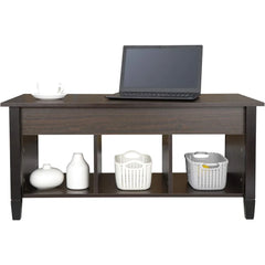 Wood Lift Top Coffee Table with Hidden Storage and 3 Shelves