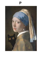 Funny Art Canvas Prints – Black Cat & Van Gogh Sunflowers Inspired Posters