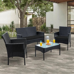 4-Piece Patio Wicker Conversation Set with Coffee Table