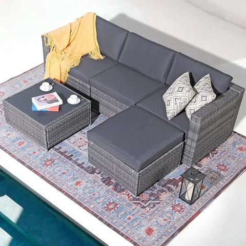 5-Piece Outdoor Patio Wicker Sectional Set with Cushions