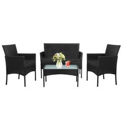 4-Piece Patio Wicker Conversation Set with Coffee Table