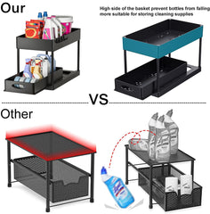 2-Tier Sliding Under Sink Organizer with Hooks & Hanging Cup