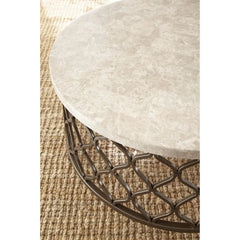 Roland White Marble Top Round Cocktail Table with Bronze Base
