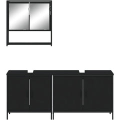 3-Piece Engineered Wood Bathroom Set with Black Wall-Mounted Mirror Cabinet