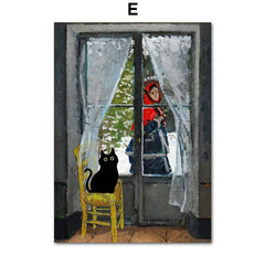 Funny Art Canvas Prints – Black Cat & Van Gogh Sunflowers Inspired Posters
