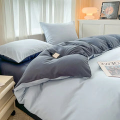 4-Piece Solid Color Brush Fabric Bedding Set – Duvet Cover & Pillowcases