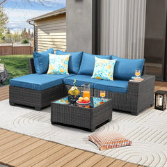 5-Piece All-Weather Wicker Patio Sectional Sofa Set with Cushions