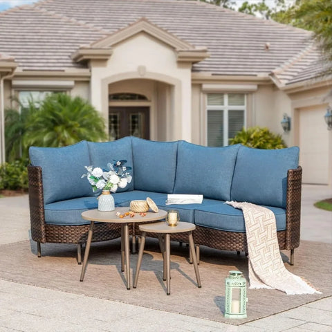 L-Shaped 4-Seat Outdoor Wicker Sectional Set with Coffee Table