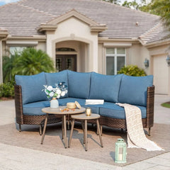 L-Shaped 4-Seat Outdoor Wicker Sectional Set with Coffee Table
