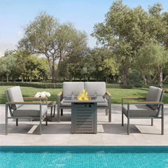 MBY 4-Piece Metal Outdoor Patio Conversation Set with Cushions