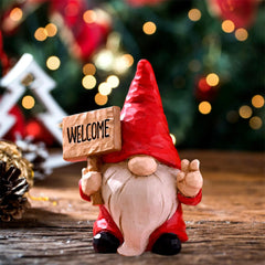Christmas Elf Figurine with Festive Welcome Sign – Faceless Dwarf Statue